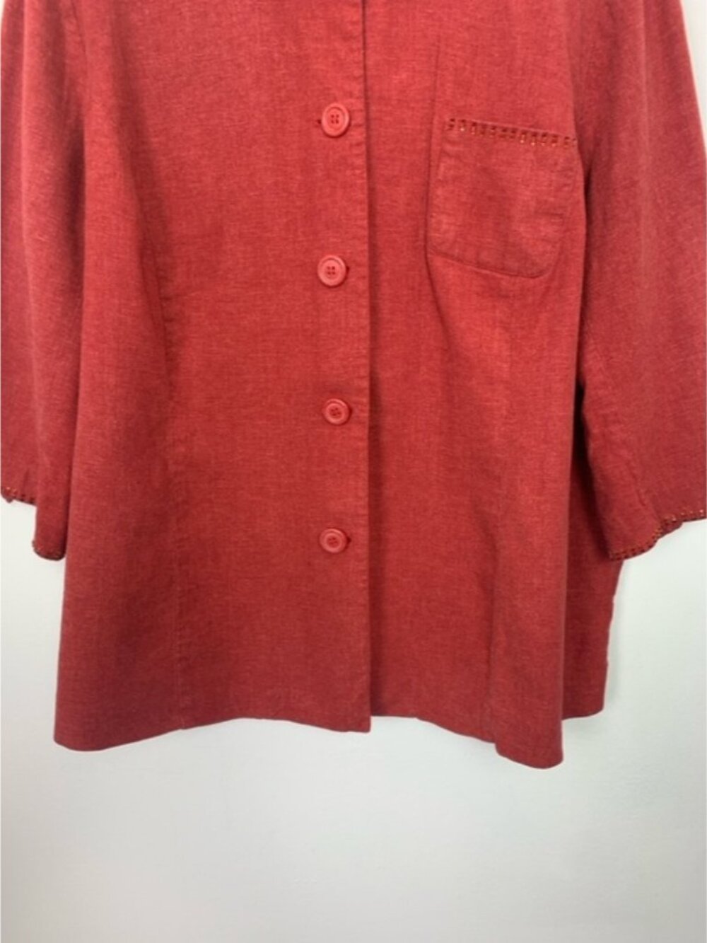 Addition Elle Linen Blouse Beaded Trim - Picture 3 of 8